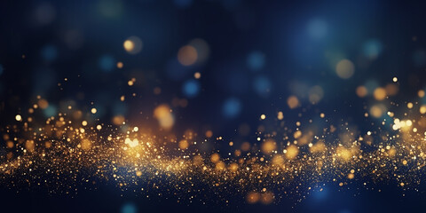 Fototapeta na wymiar Christmas Golden light on a navy blue background with Dark blue and gold particle