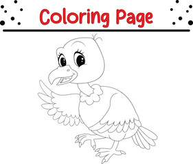 happy bird coloring page vector illustration. animal Coloring book for kids.