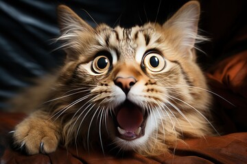 a cat yaking out on a bed