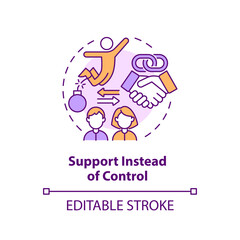 2D editable thin line icon support instead of control concept, isolated vector, multicolor illustration representing codependent relationship.