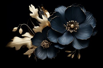 Enchanting dark bloom with gilded contour. Generative AI