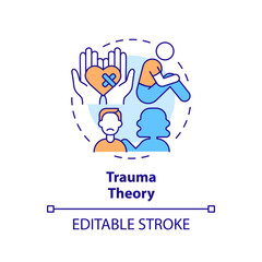 2D editable thin line icon trauma theory concept, isolated vector, multicolor illustration representing codependent relationship.