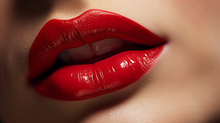 Moist and Red Woman's Lips Close-Up - obrazy, fototapety, plakaty