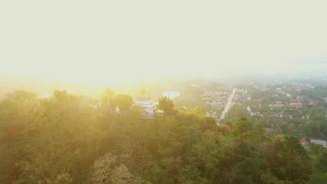 Aerial view of Phusi mountain Luang Prabang Lao PDR