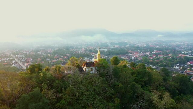Aerial view of Phusi mountain Luang Prabang Lao PDR
