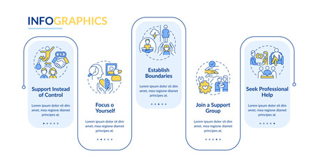 2D codependent relationship vector infographics template with linear icons concept, data visualization with 5 steps, process timeline chart.