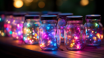 Close up christmas celebration background winter decoration design. Bokeh garlands in the background.