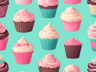 seamless pattern with cupcakes background, ai generative 