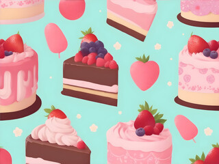 seamless pattern with birthday cake,ai generative 