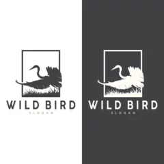 Foto op Canvas Stork Bird Logo, Heron, Grass, And River Design, Vector Simple Template illustration © Mayliana
