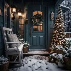 Fototapeta na wymiar Christmas Lights festive house, winter decoration, holiday season greeting card