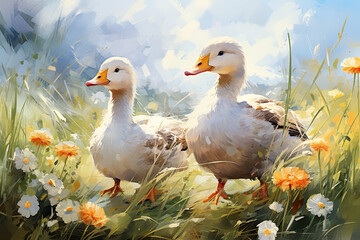 Graceful Geese: Vibrant Watercolors