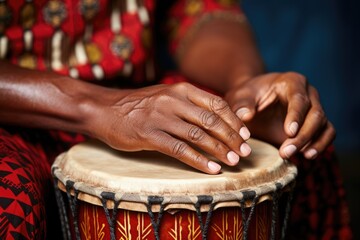 close-up of hand playing african drum