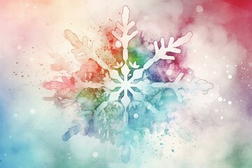 Watercolor-style background with snowflake and blurred watercolor paint. Generative AI