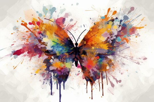 Colorful splash of abstract butterfly artwork. Generative AI