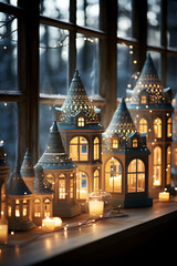 Obraz premium Frost pattern on frozen winter window as a symbol of Christmas wonder.