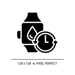 2D pixel perfect glyph style smartwatch with water icon, isolated silhouette vector, simple illustration representing metabolic health.