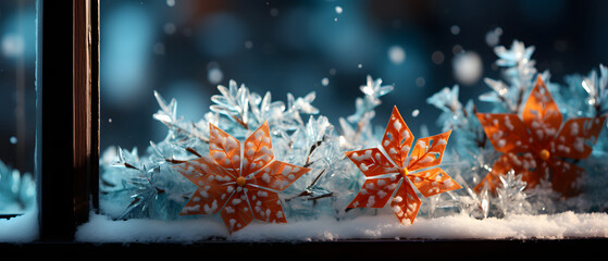 Frost pattern on frozen winter window as a symbol of Christmas wonder.