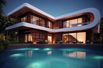 Luxury pool villa spectacular contemporary design digital art real estate home house and property