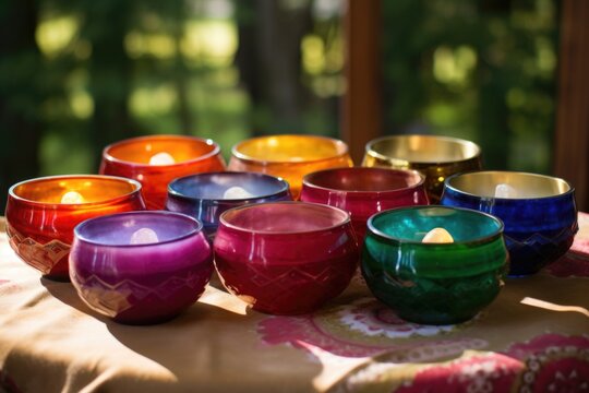 A Set Of Chakra Bowls Used For Sound Therapy