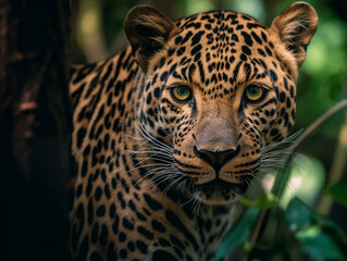 close up portrait of leopard, generative ai