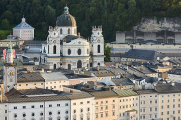 Salzburg cathedral and traditional colored building facades. Austria. Europe