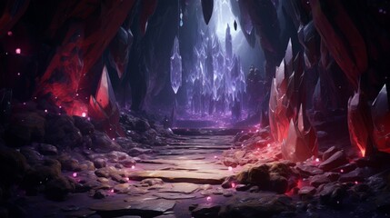 A hidden cave filled with glowing crystals and ancient secrets.