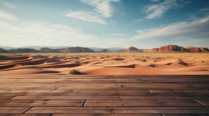 Wooden Floor Display with Expansive Desert Background