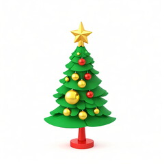 Obraz premium 3d decorated Christmas tree icon isolated on white background. 3d rendering illustration