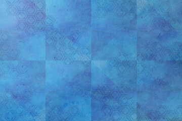 青く染めた和紙素材に伝統の和柄模様　和の背景素材