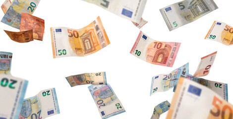 Flying Euro Bills on Transparent Background