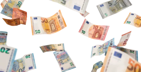 Fotobehang Flying Euro Bills on Transparent Background © photoschmidt