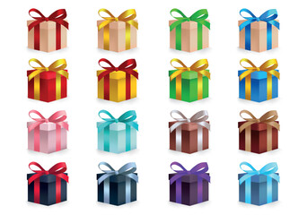 Black Friday set of gift boxes. The special design of this illustration is created by elegant gift boxes of the same shape and different colors. Vector illustration.