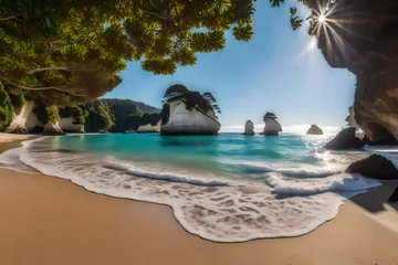 Keuken spatwand met foto Cathedral Cove beach in summer during daytime © Ambreen