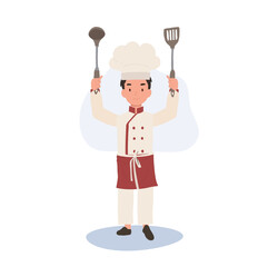 Young Culinary Pro Holding Flipper and Dipper up.