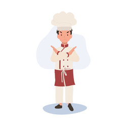  Adorable Kid Chef Refusal. Young Chef Rejecting, Cute Kid Chef with X-arm Gesture