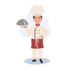 Happy Young Chef Preparing Tasty Meals. Young Kid Chef Serving Food