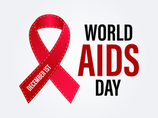 World Aids Day concept with  Red Ribbon. Banner with realistic . 1st December  Background, banner, card, poster, template. Vector illustration