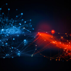 Obraz premium A captivating visualization of science and technology, featuring a dynamic interplay of blue and red lines and dots set against a dramatic black backdrop.