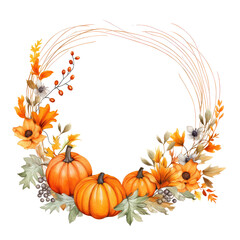 watercolor autumn flower round frame clipart