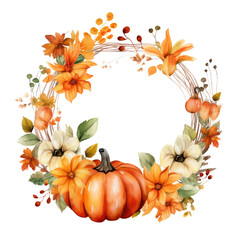 Fototapeta premium watercolor autumn flower round frame clipart