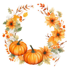 watercolor autumn flower round frame clipart
