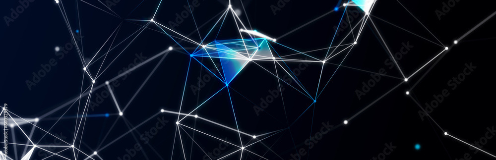 Poster abstract polygonal space with dots and lines. connection science background. triangular business wal