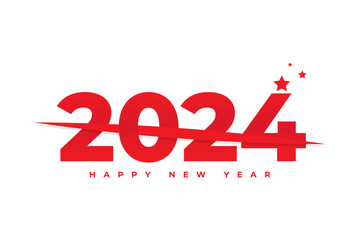 Obraz na płótnie Canvas Happy new year 2024 modern red typography text logo design with stars