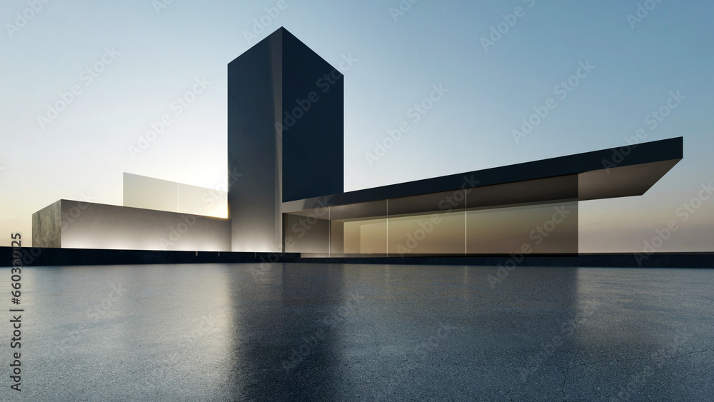 Aufkleber 3d render of abstract futuristic architecture with empty concrete floor. Scene for car presentation.