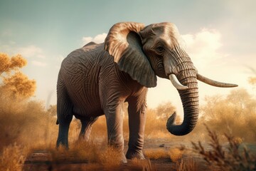 Fototapeta na wymiar Elephant savannah wildlife. African safari big mammal animal. Generate Ai