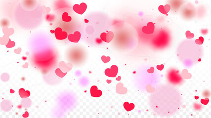Hearts Confetti Falling Background. St. Valentine's Day pattern. Romantic Scattered Hearts Design Element. Love. Sweet Moment. Gift. Cute Element of Design for Sales or Celebration.