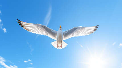 Obraz premium white seagull flying in the sky