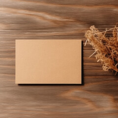 Blank brown wood card flatlay mockup
