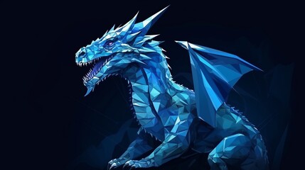 Futuristic dragon symbol of the new year 2024 linear polygonal made of linear polygons on dark blue background.